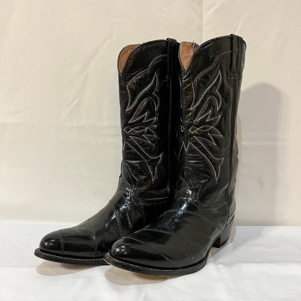 Vaquero Eel Skin Men’s Cowboy Boots Black 9.5